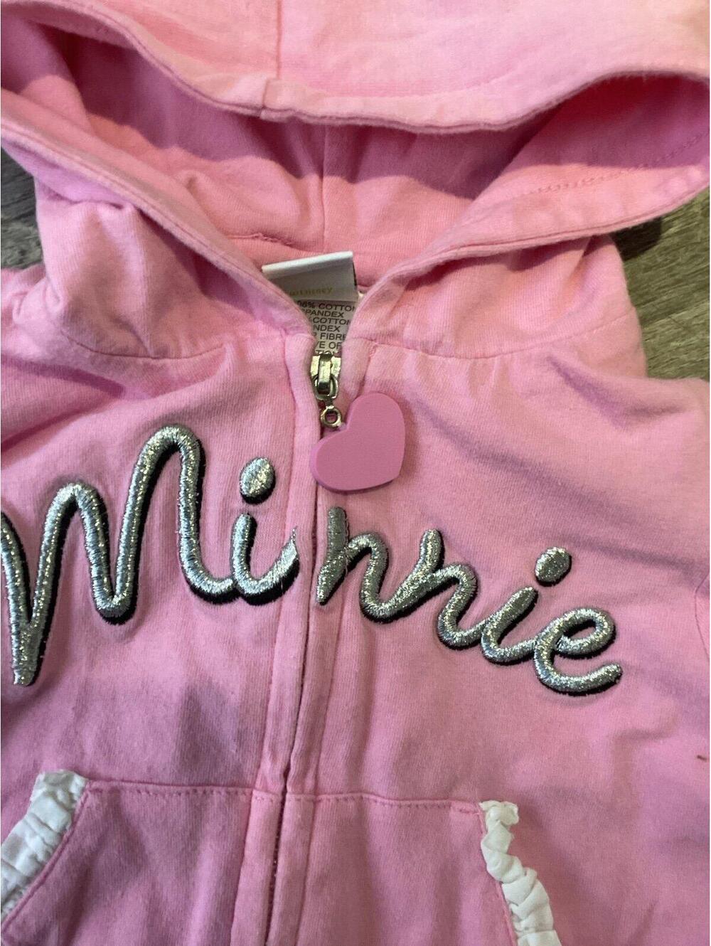 Disney Minnie Mouse pink zip up hoodie with ears and sparkle design size 6 month - Picture 2 of 4